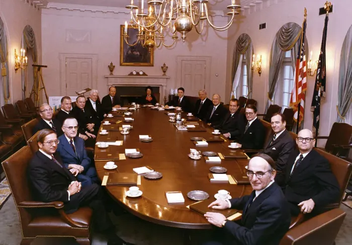 Framed Print : Richard Nixon Meeting with His Cabinet