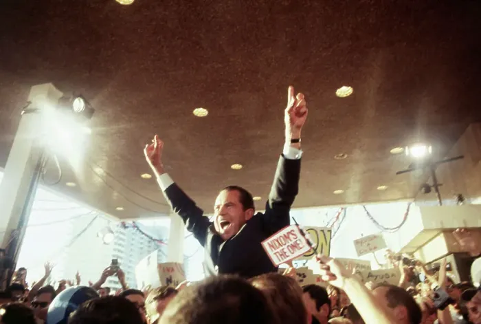 Framed Print : Richard Nixon Being Mobbed by Crowd Framed Print : Richard Nixon Being Mobbed by Crowd