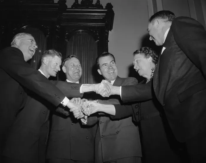 Framed Print : Richard Nixon in Multi Handshake With New Senators