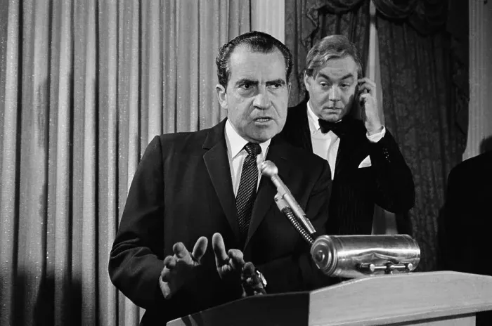 Framed Print : Richard Nixon at Podium with Daniel Moynihan in Background Framed Print : Richard Nixon at Podium with Daniel Moynihan in Background