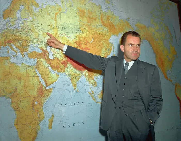 Framed Print : Richard Nixon Pointing to Map Framed Print : Richard Nixon Pointing to Map