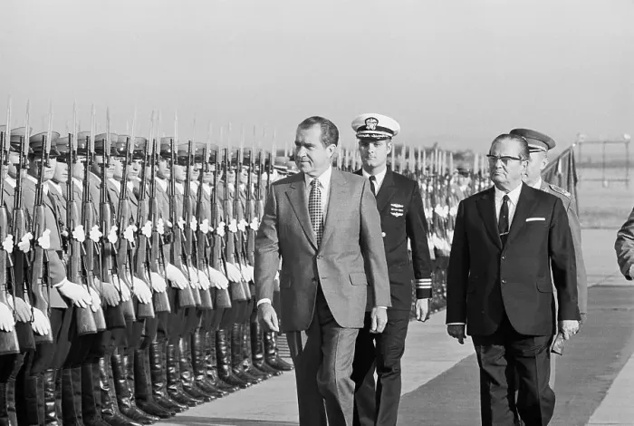Framed Print : Richard Nixon Reviewing an Honor Guard Framed Print : Richard Nixon Reviewing an Honor Guard
