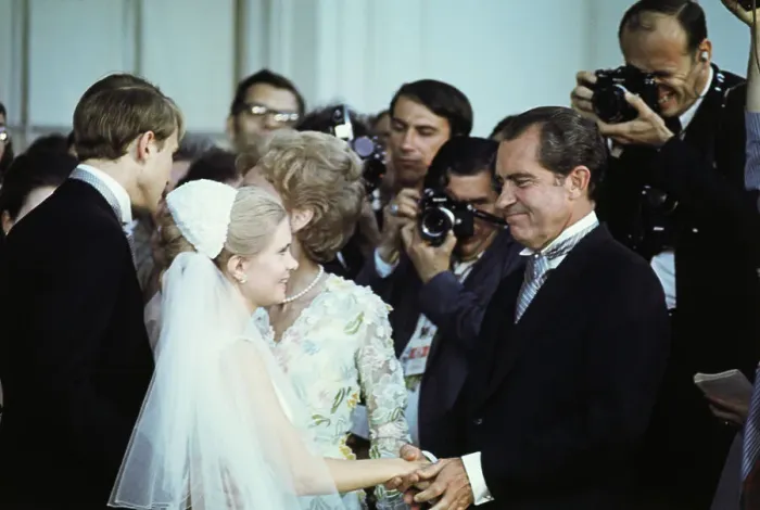 Framed Print : Richard Nixon Saying Goodbye to His Newlywed Daughter Framed Print : Richard Nixon Saying Goodbye to His Newlywed Daughter