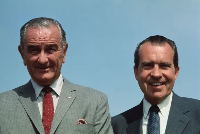 Framed Print : Richard Nixon Smiling with Lyndon B. Johnson Framed Print : Richard Nixon Smiling with Lyndon B. Johnson