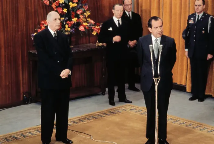 Framed Print : Richard Nixon Speaking Alongside Charles de Gaulle Framed Print : Richard Nixon Speaking Alongside Charles de Gaulle