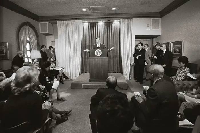 Framed Print : Richard Nixon Speaking at News Conference Framed Print : Richard Nixon Speaking at News Conference