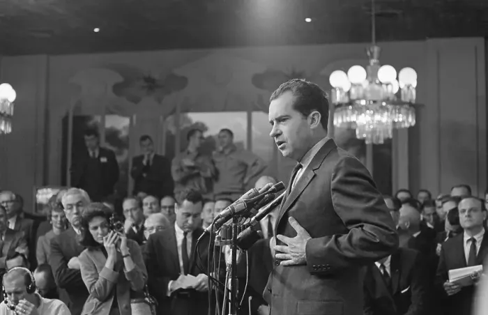 Framed Print : Richard Nixon Speaking at Press Conference Framed Print : Richard Nixon Speaking at Press Conference