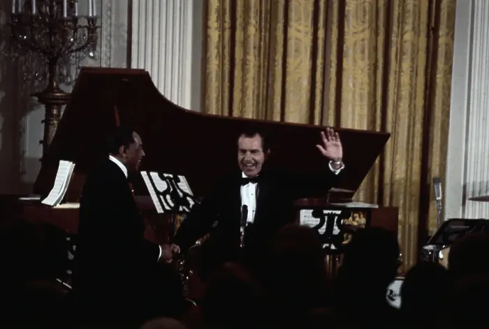 Framed Print : Richard Nixon Standing by Piano Framed Print : Richard Nixon Standing by Piano