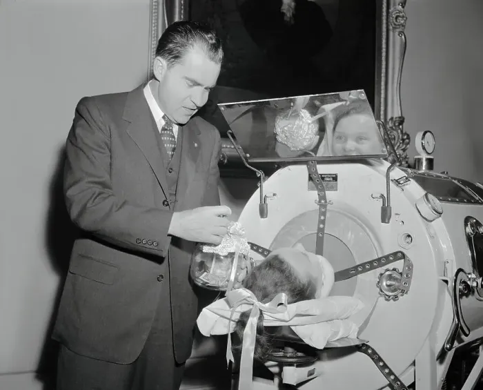 Framed Print : Richard Nixon Talking to an Iron Lung Patient Framed Print : Richard Nixon Talking to an Iron Lung Patient