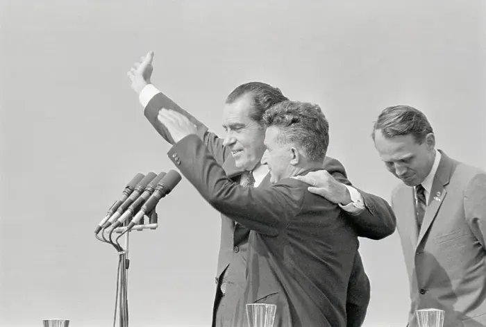 Framed Print : Richard Nixon Waving with Arm Around Ceausescu Framed Print : Richard Nixon Waving with Arm Around Ceausescu