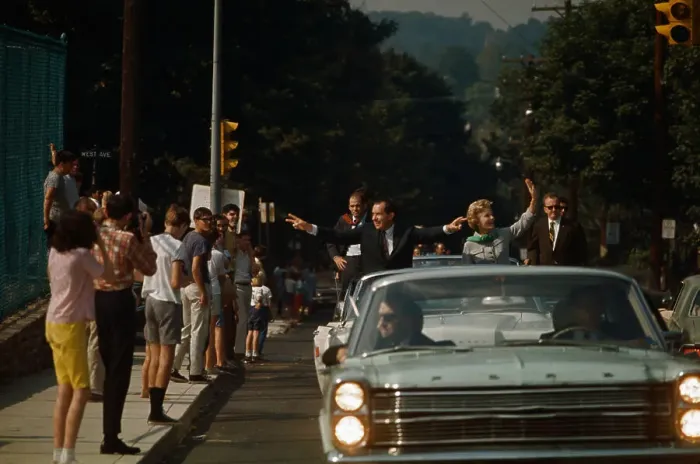 Framed Print : Richard Nixon Waving to Spectators Framed Print : Richard Nixon Waving to Spectators