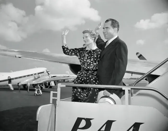 Framed Print : Richard Nixon and Wife Waving Goodbye at Airport Framed Print : Richard Nixon and Wife Waving Goodbye at Airport