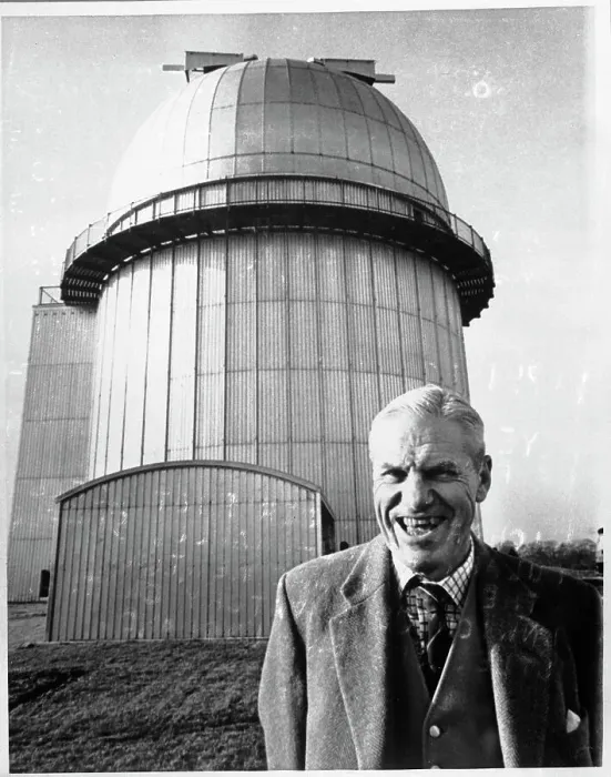 Framed Print : Richard Woolley Stands in Front of Large Telescope Framed Print : Richard Woolley Stands in Front of Large Telescope