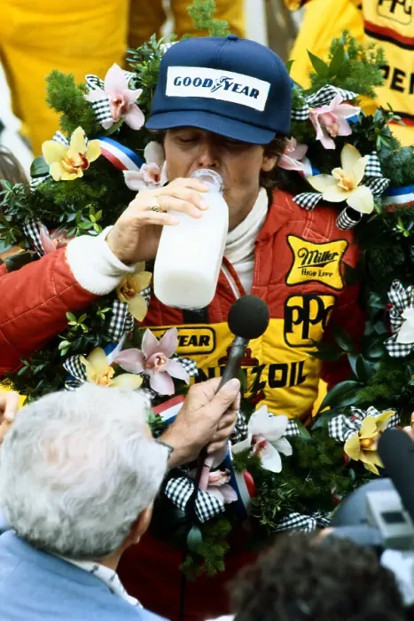 Framed Print : Rick Mears Drinking Milk After Winning Framed Print : Rick Mears Drinking Milk After Winning