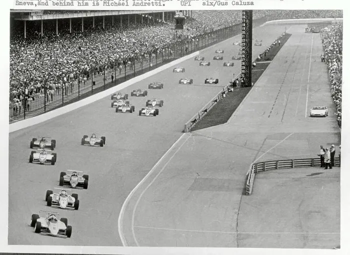 Framed Print : Rick Mears and Others Racing on Speedway Framed Print : Rick Mears and Others Racing on Speedway