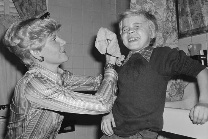 Framed Print : Ricky Shroeder Having His Face Washed by His Mother Framed Print : Ricky Shroeder Having His Face Washed by His Mother