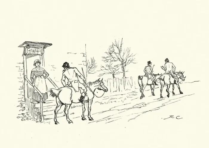 Framed Print : Riders leaving a traditional English country tavern, Victorian Framed Print : Riders leaving a traditional English country tavern, Victorian