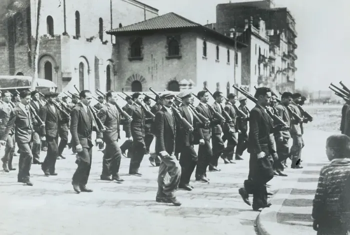 Framed Print : Rifle Carrying Civilians as New Police Recruits of Barcelona