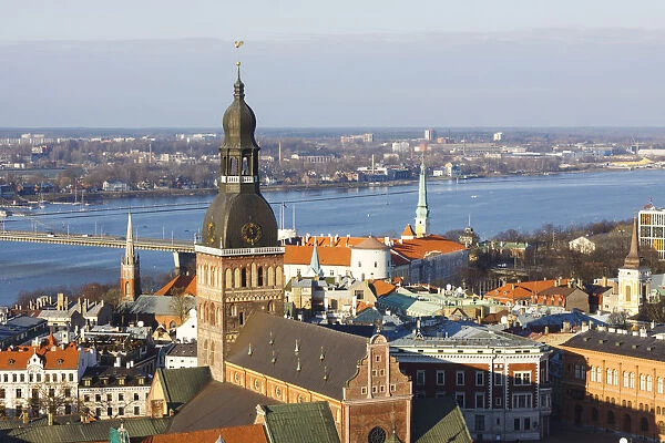 Riga Old Town overview with Dome Cathedral in foreground as seen from St. Peters belfry. Riga, Latvia