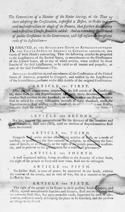 Framed Print : Bill of Rights Page One Framed Print : Bill of Rights Page One