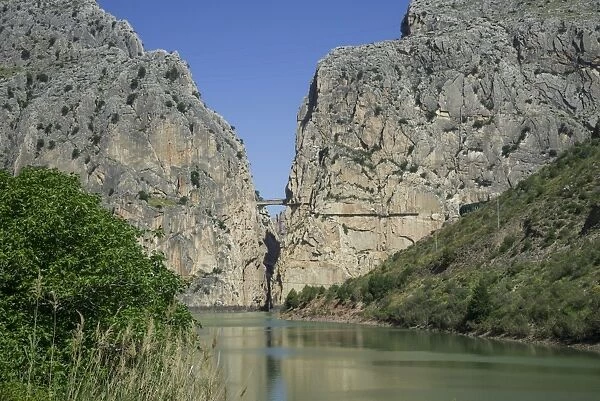 Rio Guadalhorce with Caminito del Rey via ferrata, Alora, Andalucia, Spain Canyon and Via Ferrata