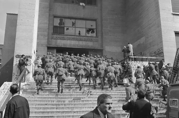 Framed Print : Riot Police Entering a University Building Framed Print : Riot Police Entering a University Building