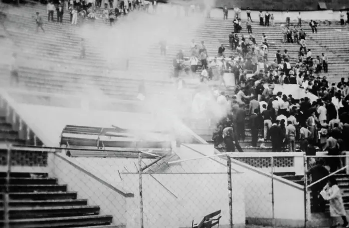 Framed Print : Rioting Soccer Fans Getting Tear Gassed Framed Print : Rioting Soccer Fans Getting Tear Gassed