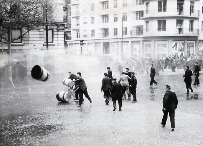 Framed Print : Rioting Transport Workers Throw Barrel Framed Print : Rioting Transport Workers Throw Barrel
