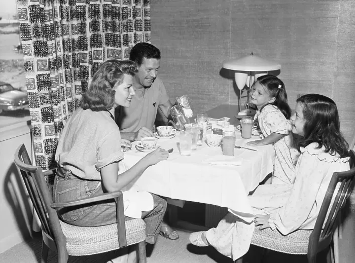 Framed Print : Rita Hayworth Eating with Daughters and Dick Haymes