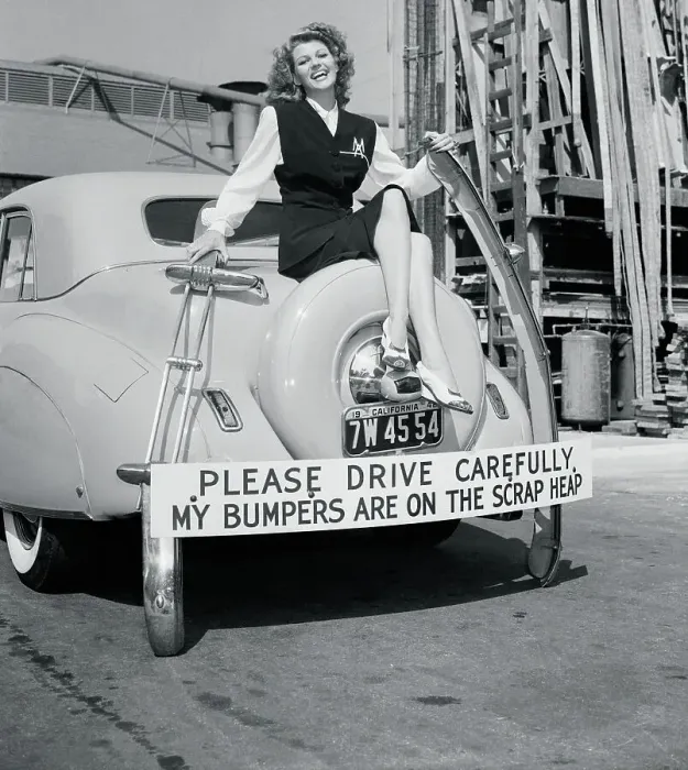 Framed Print : Rita Hayworth Posing on Vehicle