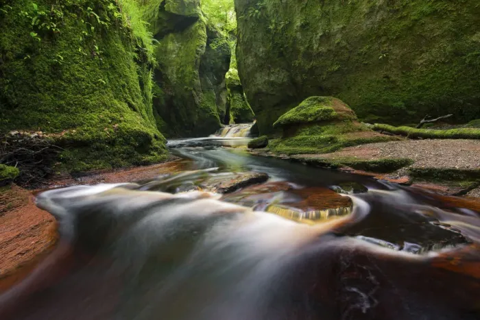 Framed Print : River flowing through the deep and green gorge of Finnich Glen - Scotland Framed Print : River flowing through the deep and green gorge of Finnich Glen - Scotland