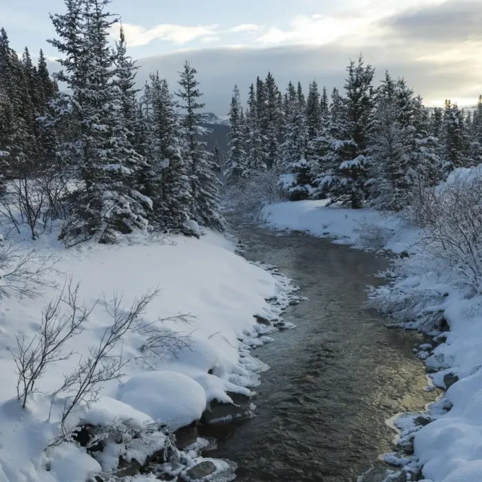 Framed Print : A river flowing through a snow covered landscape Framed Print : A river flowing through a snow covered landscape