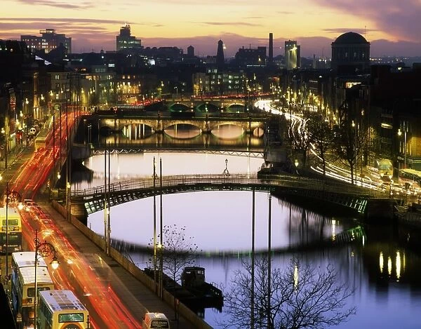 River Liffey, Dublin, County Dublin, Ireland, Four Courts In The Distance