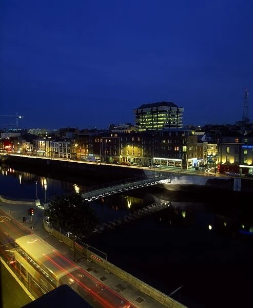 River Liffey, Millennium Footbridge and the Central Bank, Dublin, Ireland