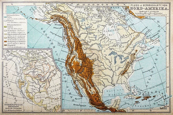 River and mountains map of North America
