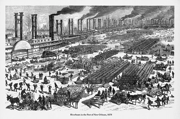 Riverboats in the Port of New Orleans Victorian Engraving, 1878