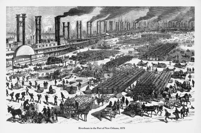 Framed Print : Riverboats in the Port of New Orleans Victorian Engraving, 1878 Framed Print : Riverboats in the Port of New Orleans Victorian Engraving, 1878
