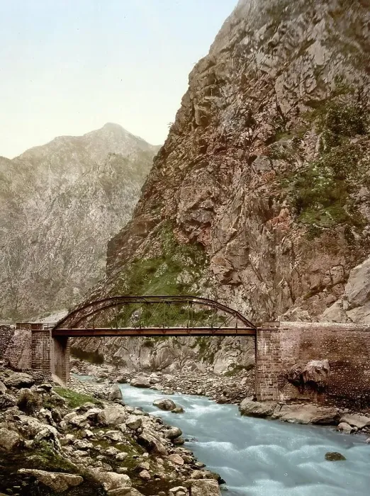 Framed Print : The road, the first bridge, Groussie, Georgia, Russia, c. 1890, Historic, digitally enhanced reproduction of a photochrome print of the period