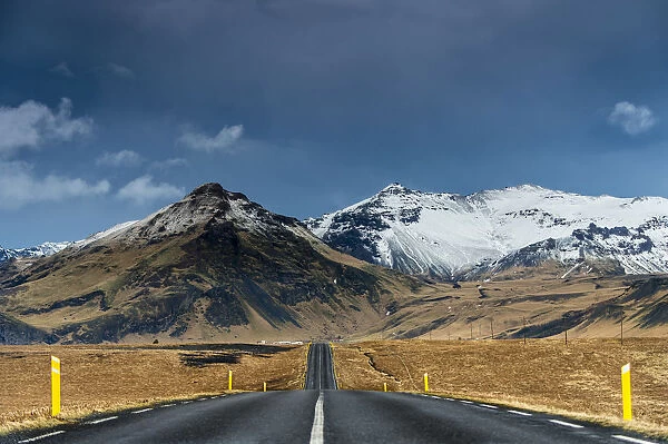 Road with a mountain landscape, near Vik, Iceland