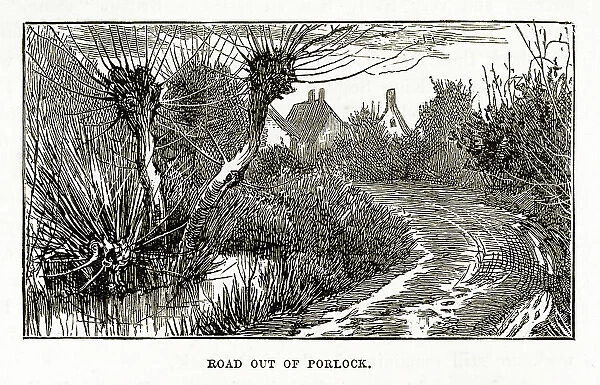 Road Out of Porlock, Exmoor, England Victorian Engraving, 1840