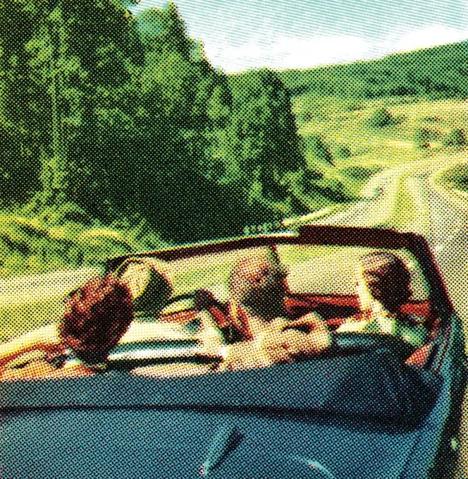 Framed Print : Road trip in convertible