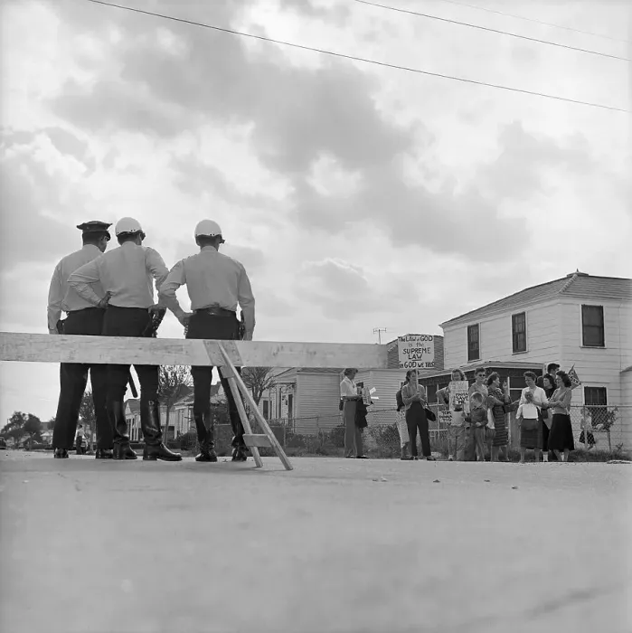Framed Print : Roadblock Near Desegregation Protesters