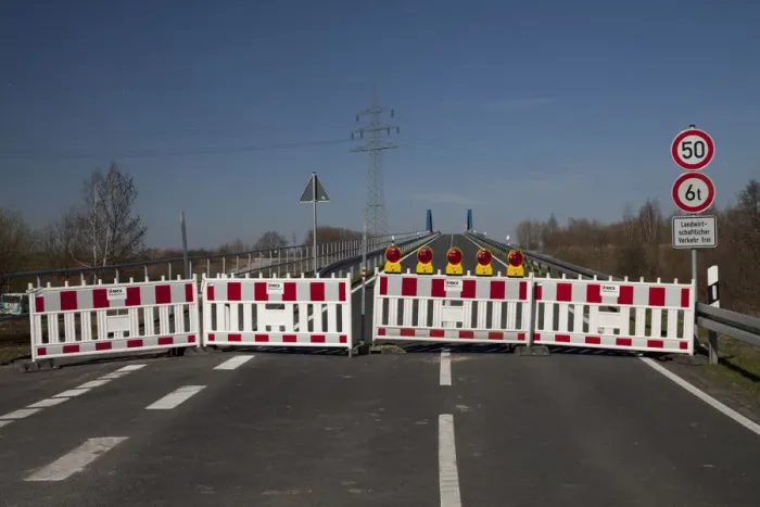 Framed Print : Roadblock, Werne-Stockum, Ruhrgebiet area, North Rhine-Westphalia, Germany, Europe Framed Print : Roadblock, Werne-Stockum, Ruhrgebiet area, North Rhine-Westphalia, Germany, Europe