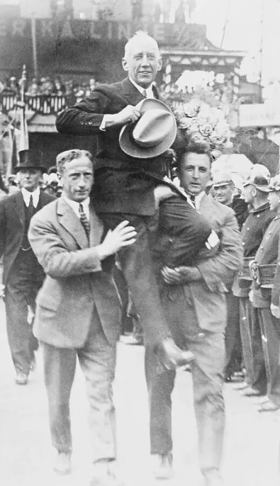 Framed Print : Roald Amundsen Sitting on Shoulders of Crew Members Framed Print : Roald Amundsen Sitting on Shoulders of Crew Members