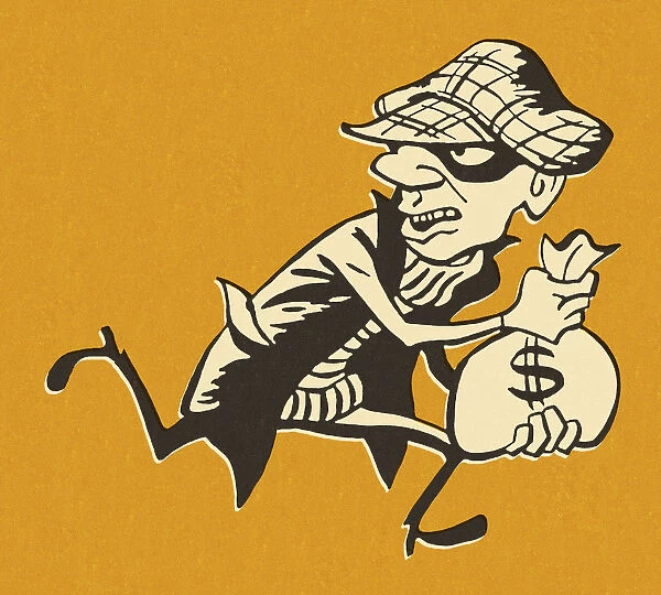 Robber Running Away With Money Bag