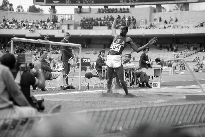 Framed Print : Robert Beamon Landing Triple Jump Framed Print : Robert Beamon Landing Triple Jump