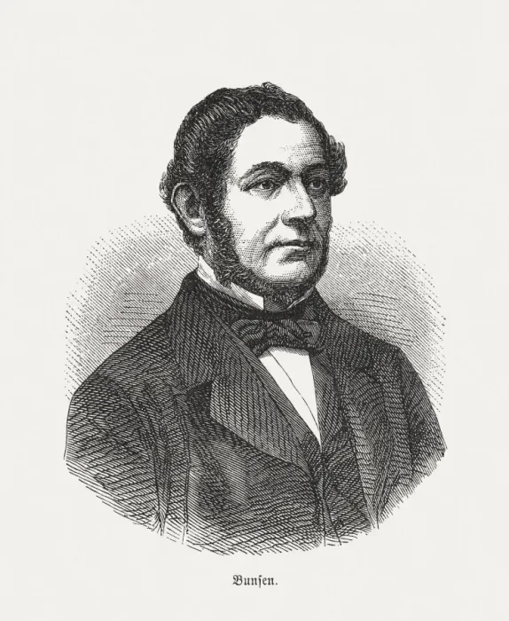 Framed Print : Robert Bunsen (1811-1899), wood engraving, published in 1880 Framed Print : Robert Bunsen (1811-1899), wood engraving, published in 1880