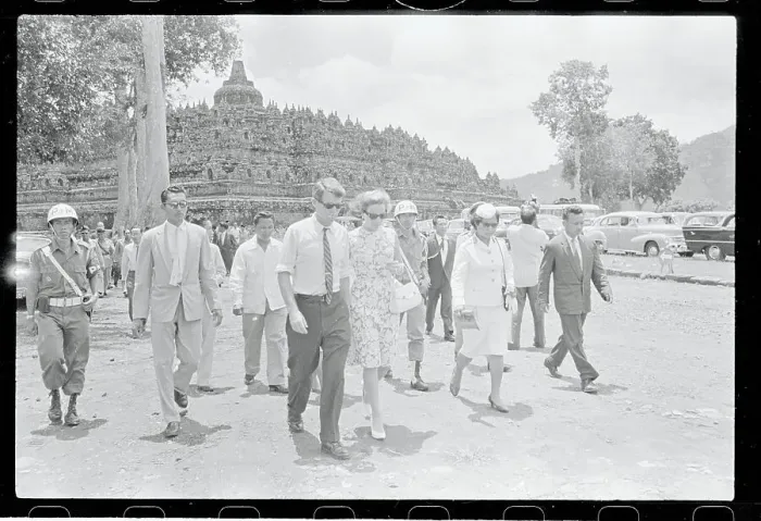 Framed Print : Robert and Ethel Kennedy Walking With Others on Indonesian Tour