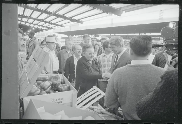 Framed Print : Robert F. Kennedy Near Market Display With Followers Framed Print : Robert F. Kennedy Near Market Display With Followers