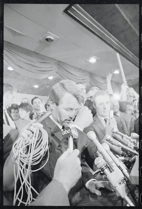 Framed Print : Robert F. Kennedy Seemingly Bombarded by Microphones Framed Print : Robert F. Kennedy Seemingly Bombarded by Microphones